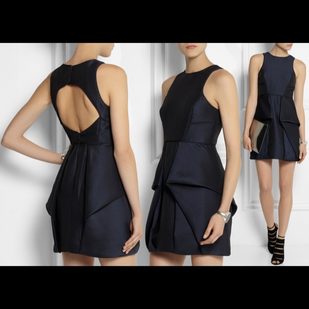 Tibi Simona navy jacquard mini dress